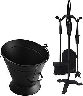FunkyBuys Companion Set 5 Piece Fireside Companion Tool Set & Waterloo Coal Bucket Stylish Companion Set Ornate (Design2)