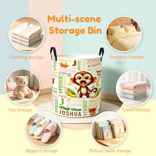 Image of Custom Monkey Laundry Hamper, Personalized Laundry Basket with Name, Customized Dirty Clothes Basket for Clothes Toy Bathroom Bedroom Storage,S-16.5 inchX 13.8 inch