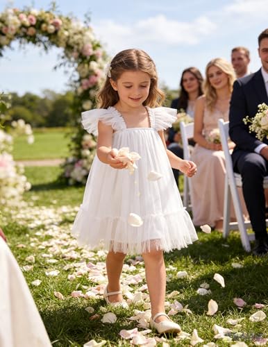 Image of Arshiner Toddler Tulle Dress for Girls Layered Tutu Ruffle Dresses Swing Twirly Fairy Summer Birthday Party Wedding Sundress