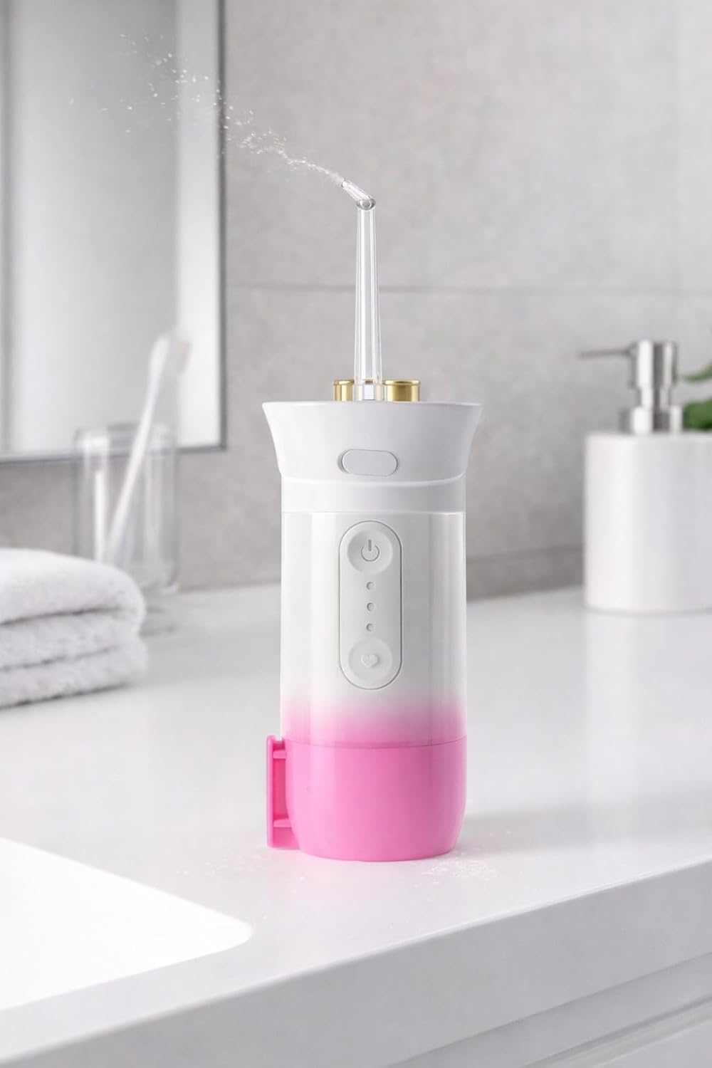 Portable Water Flosser Oral Irrigator (White/Pink)