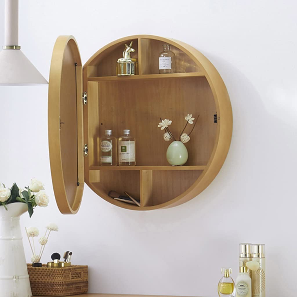 Espejo de baño Redondo de Pared con Estante y Mueble de almacenaje, diseño Moderno para Espacios pequeños.