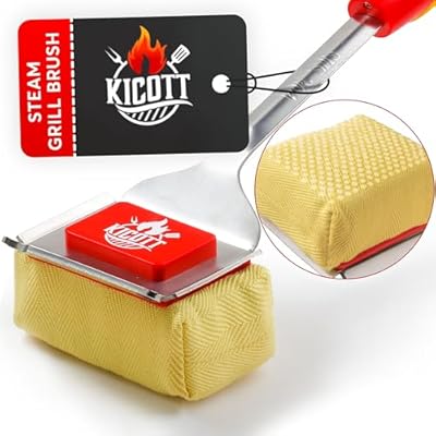 Kicott Grill Brush Bristle Free - Safe Grill Brush for Outdoor Grill, SteamWizards BBQ Grill Cleaning Brush Kit, Replaceable Head Fire Resistant Grill Scraper Tool, Dishwasher Safe, Gift for Men/Dad
