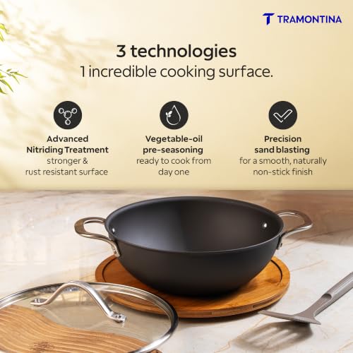 Image of TRAMONTINA Heritage Iron Kadai with Lid 24 cm 2.7 L | Black
