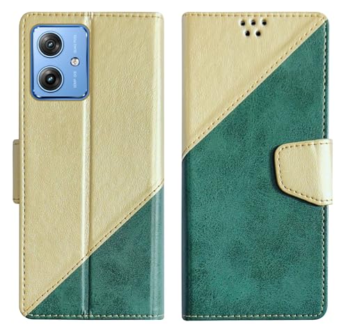 Image of SBMS Flip Cover for Motorola Moto G64 5G / G54 5G Back Cover Case with Magnatic Closure | Inbuilt Stand | Card & Money Pocket (MultiGreen)