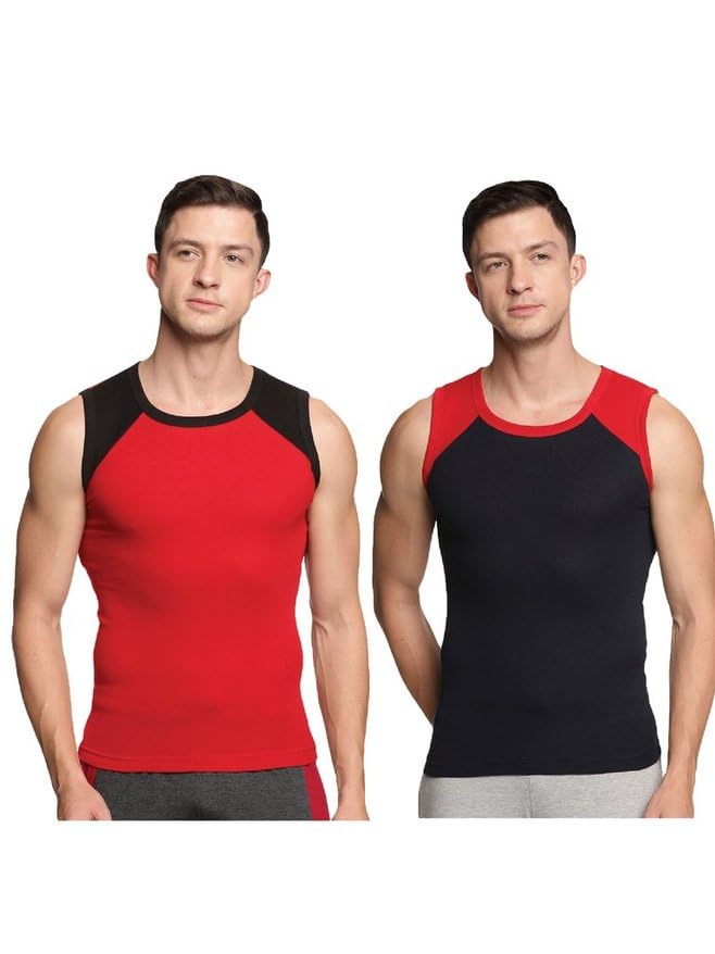 Image of Genx Men's Super Combed Cotton Gym Vest with Sports Style (Pack of 2) (Color May Vary)