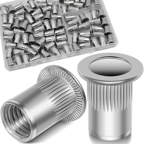 Image of 1 /4''-20 UNC Rivet Nut, 88Pcs 304 Stainless Steel Flat Head Rivnut Threaded Insert Nutsert