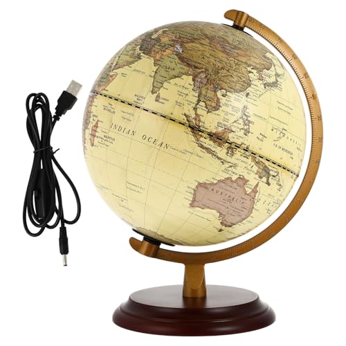 LALADEFIEE Globo Terráqueo Decorativo de Mesa 20 CM con Luz LED USB Globo Terráqueo Geográfico Vintage Adorno Educativo para Oficina Estudio y Hogar