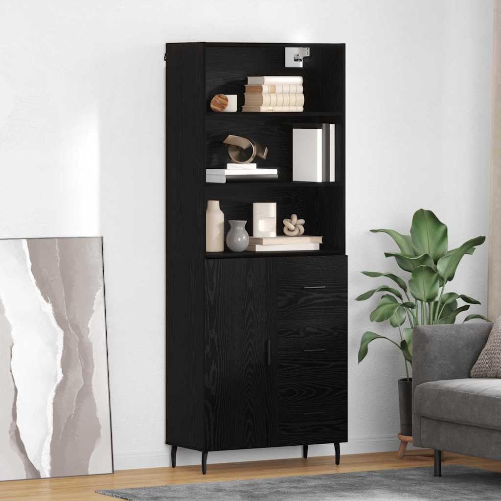 Générique Nowoczesny bufet do przechowywania salonu 69,5x34x180 cm, meble z drewna inżynieryjnego i szkła z półkami i żelaznymi nogami, idealny do salonu lub jadalni