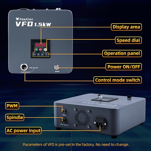 Image of FoxAlien 1.5KW VFD Air Cooled CNC Spindle Motor Kit for CNC Router Machine, 65mm Diameter 24000 RPM Spindle for Wood Acrylic Aluminum Copper Carving Cutting