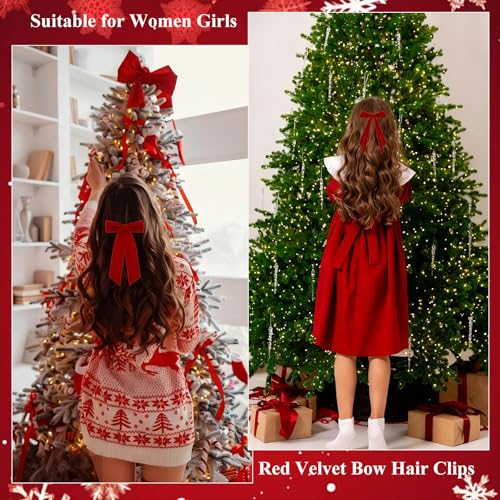Pinzas de Pelo de Terciopelo Rojo para Niñas 4 Piezas miniatura 3