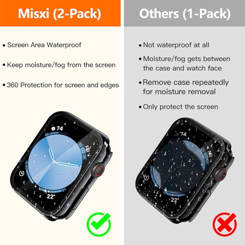 Image of Misxi [2 Pack] Waterproof Hard Case with Tempered Glass Compatible with Apple Watch SE 3 (2025) SE 2 SE Series 6 Series 5 Series 4 40mm, Cover for iWatch Screen Protector, 1 Jet Black + 1 Transparent