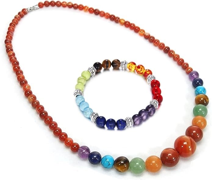PANAKUMUS Handcrafted Natural 7 Chakra Necklace Set in Red Aventurine Beads with 7 Chakra Braclet with 8 MM Beads for Couples Women and Girls Ideal for Reiki Healing and Crystal Healing (B0CXT9WX8B) Amazon Price History, Amazon Price Tracker