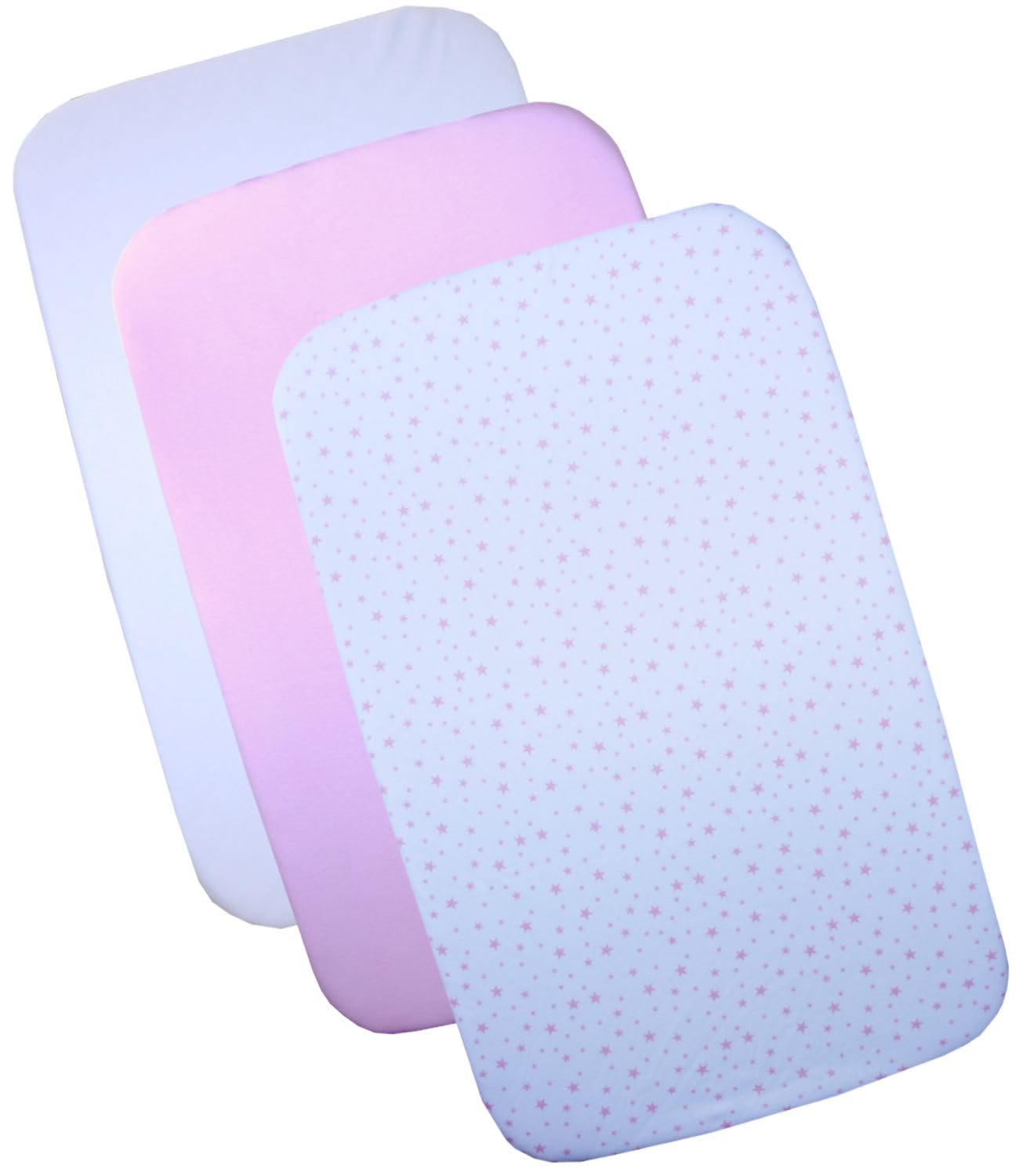 Babyprem Next to Me compatible or similar 3 pack cotton crib sheets 83x50 cm (Pink Star)
