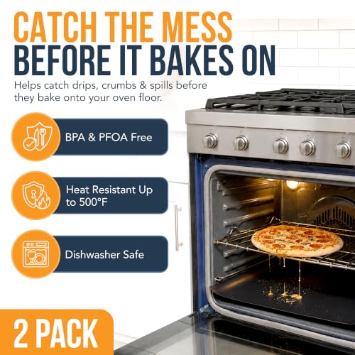 Oven Liners for Bottom of Oven - 2 Pack Large Heavy Duty Mats, 17”x25” Non-Stick Reusable Liner for Electric, Gas, Toaster Ovens, Grills - BPA & PFOA Free Kitchen Accessory to Keep Oven Clean (Black) - Image 2