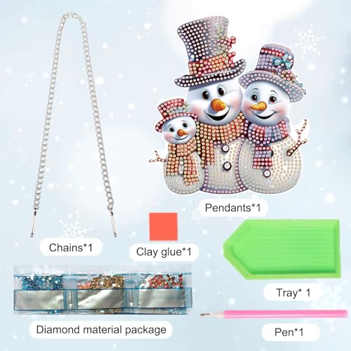 Image of AiYuanzsh Christmas 5D Diamond Painting Ornament, Christmas Snowman Diamond Art Kits Hanging Pendant with Chain for Christmas Home Wall Window Decor, Adults DIY Art Craft