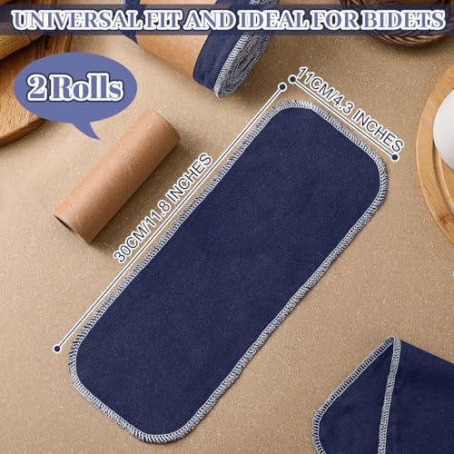Image of FuWeave 60 Pack Reusable Toilet Paper No Tear Bidet Towels, Navy Blue | Washable 11.8 inch x 4.3 inch Cotton Flannel Family Cloth Wipes with Snaps, Paperless Roll for Bathroom, Travel, Cleaning and Drying