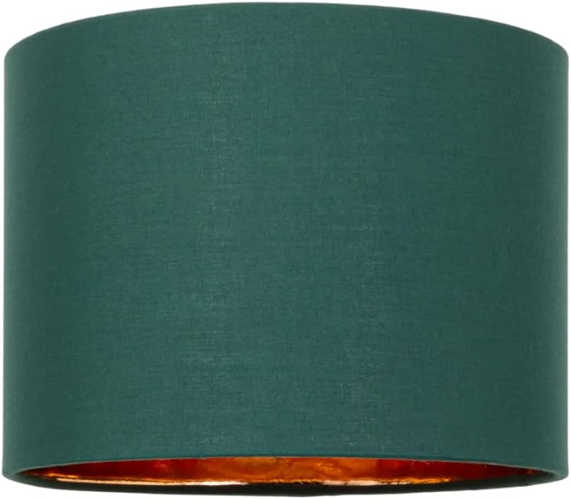 Modern and Stylish Forest Green Cotton Fabric Small 8" Drum Lamp Shade with Shiny Copper Inner - 40watt Maximum by Happy Homewares