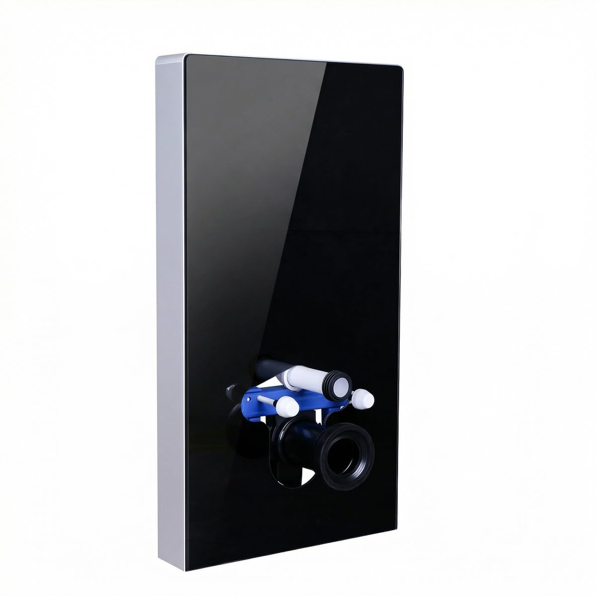 Belvit Sanitärmodul Schwarzglas Aufputz Vorwandelement für Wand WC, ESG Glas Front 8 mm, integrierter Spülkasten mit 2 Mengen Spülung, vormontiertes WC Modul für Badezimmer, Höhe 100 cm, Schwarz