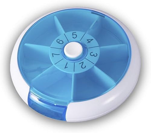 SZREDU - Pastillero redondo para medicina, pastillero diario 1 vez al día, organizador giratorio de 7 días, organizador semanal de vitaminas,