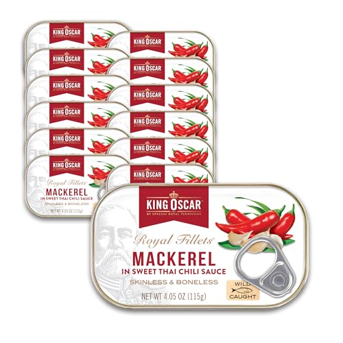 King Oscar Mackerel in Olive Oil, 4.05 Ounce Can (Pack of 6, Packaging May Vary), Skinless & Boneless, Wild Caught Canned Mackerel