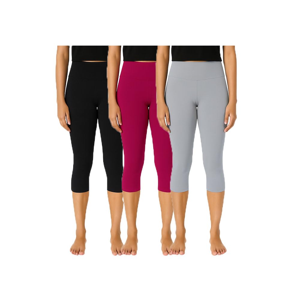 brand flex Womens Plain Stretchable Cotton Blend Capri for Girls Black, Grey, Pink (3Pack)-picture-18