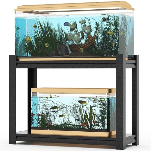 10-20 Gallon Fish Tank Stand Storage Shelf,Heavy Duty Sturdy Reptile Stand,28.4“*27.3“*15.6“Gallon Aquarium Stand,Reptile Tank Stand,Terrarium Stand,Breeder Tank Stand,Total Load 600lbs,Black