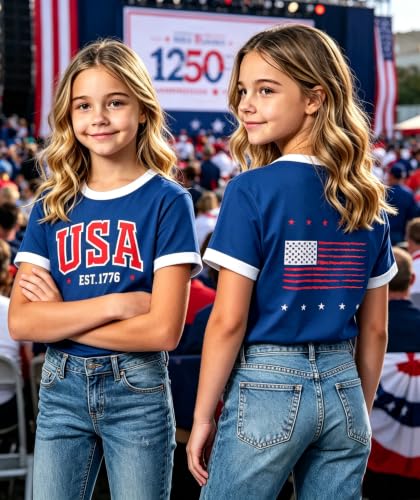 Image of Kids 250th Anniversary USA Shirts Boys Girls USA Shirt 4th of July Outfits Cute Patriotic Top