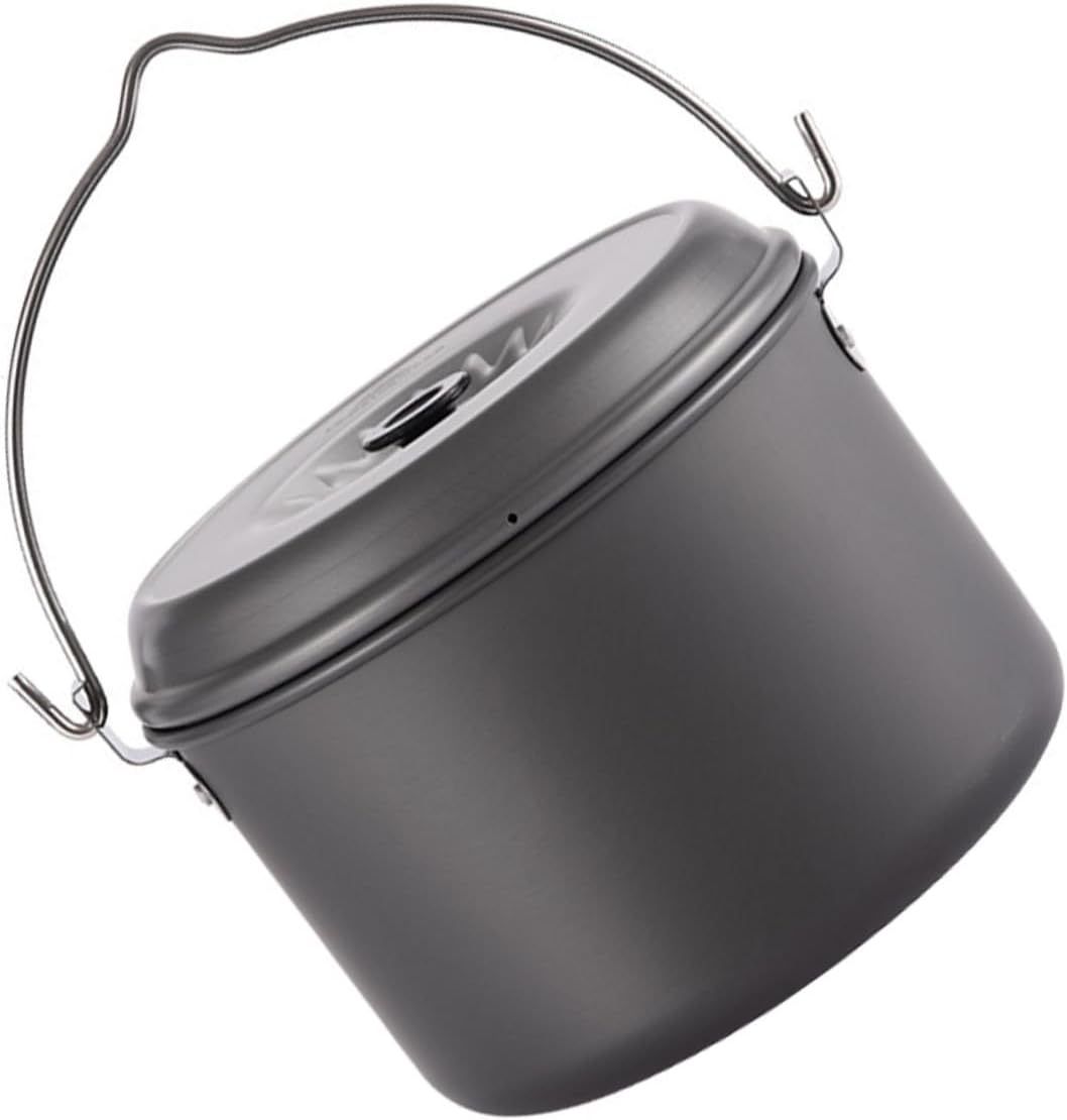 Alumina Camping Pot with Folding Handle Lightweight Non-stick Cooking Pot for Outdoor Hiking Backpacking Fast Heating Large Capacity Cookware Suitable for People