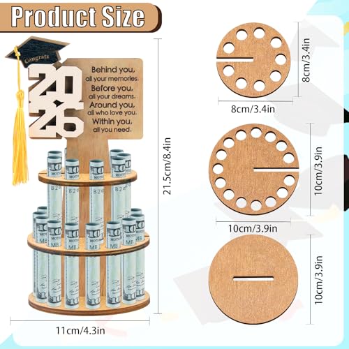 Image of Suyeah 2026 Graduation Gift Money Holder, Unique Greeting Cards Cash Holder Cash Gift, Double-Layer Money Cake with 25 Holes for Cash Congrats Graduation Party Supplies