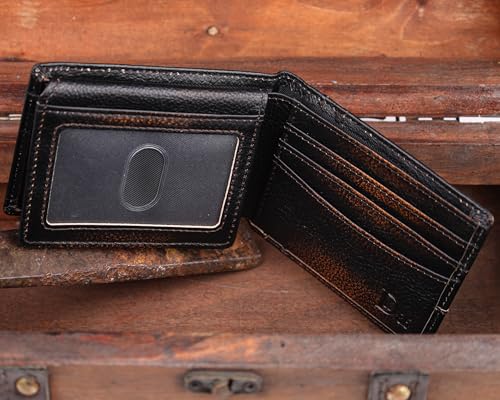 DK86 Wallet for Men Slim Rfid Bifold Genuine Leather 2 ID Window With Gift Box (black brown with US flag)3