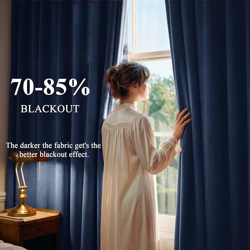 Image of Navy Blue Velvet Extra Curtains for Living Room, W52xL120, 2 Panels | 300GSM Soft Velvet, Thermal Insulated, Back Tab Curtain Panels Elegant Decor, Window Drapes for Dining Room, Kitchen, Office
