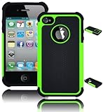 Bastex Hybrid Hard Soft Armor Case Cover for Apple iPhone 4 / 4s - Green/Black