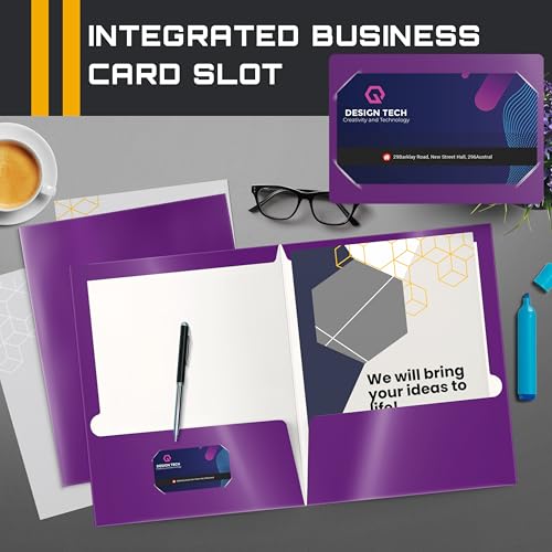 Image of Better Office Products 2 Pocket Glossy Laminated Purple Paper Folders, Letter Size, Purple Paper Portfolios, Box of 25