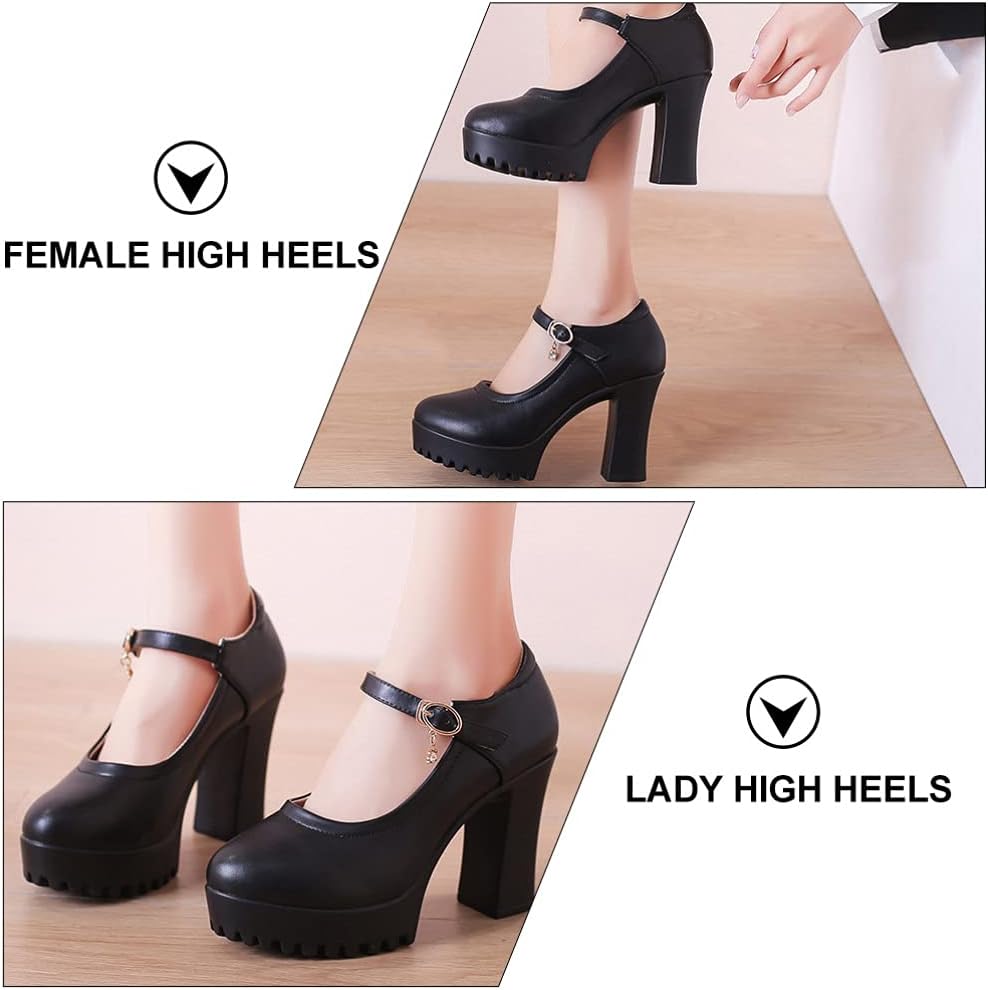 Happyyami 1 Pair Pumps Platform Shoes Girl High- Heeled Shoes Women Ankle Strap Heels High Heels Aline Dress for Women Non-Skid Heels Fashionable Woman Inside: Leather Creeper Black