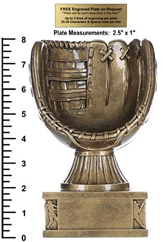 Softball Glove Action Pedestal Trophy, Gold | Engraved Slow Pitch Award - 8 Inch Tall - Engraved Plate On Request #TOP1