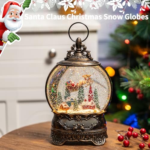 image for MXwcy Christmas Snow Globe Lighted Flying Santa Scene, Musical Snow Wa