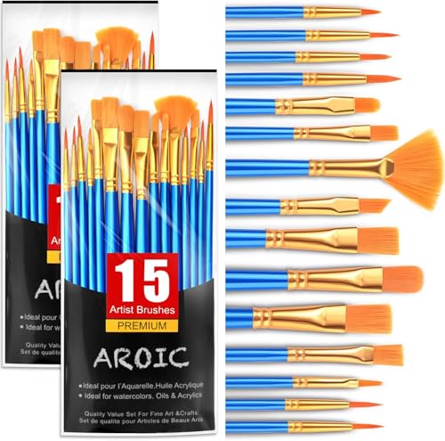 Image of AROIC Acrylic Paint Brush Set, 30 pcs Nylon Hair Paint Brushes for All Purpose Oil Watercolor Face Body Rock Painting Artist, Small Paint Brush Kits for Kids Adult Drawing