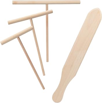 Crepe Spreader and Spatula Set 4-Pack Natural Wood Pancake Tools with 3 T-Shaped Spreaders 3.5", 5", 7" & 13.4" Turner Fits Any Crepe Pan or Maker
