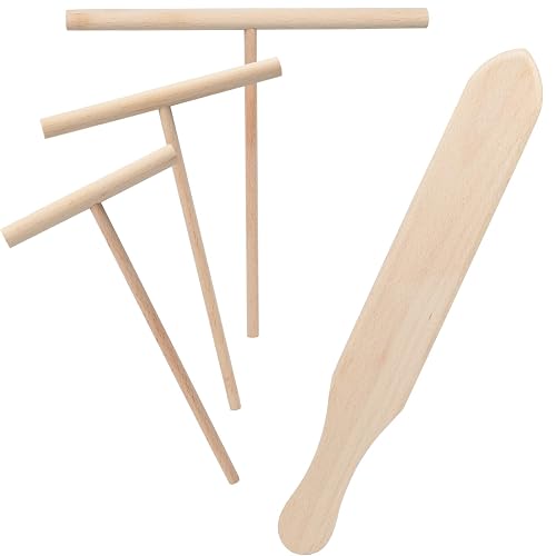 Crepe Spreader and Spatula Set – 4-Pack Natural Wood Pancake