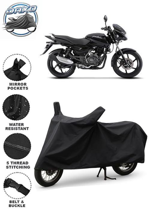 Image of Daxo Waterproof Bike Cover for Bajaj Pulsar 150 | All Weather Protection from Rain, Dust, UV Rays & Scratches with Mirror Pockets & Buckle Belt | Pulsar 150 Bike Cover