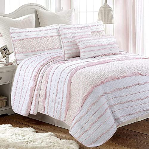 image for Cozy Line Home Fashions Pretty in Pink Girly Ruffle Stripped 100% Cott