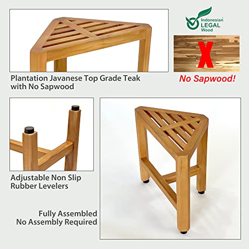 Spateak Asta Biro Solid Teak Shower/Bath/Spa Corner Foot Stool, Bath Corner Side Table, Fully Assembled, Collection, Tb-008 #TOP1