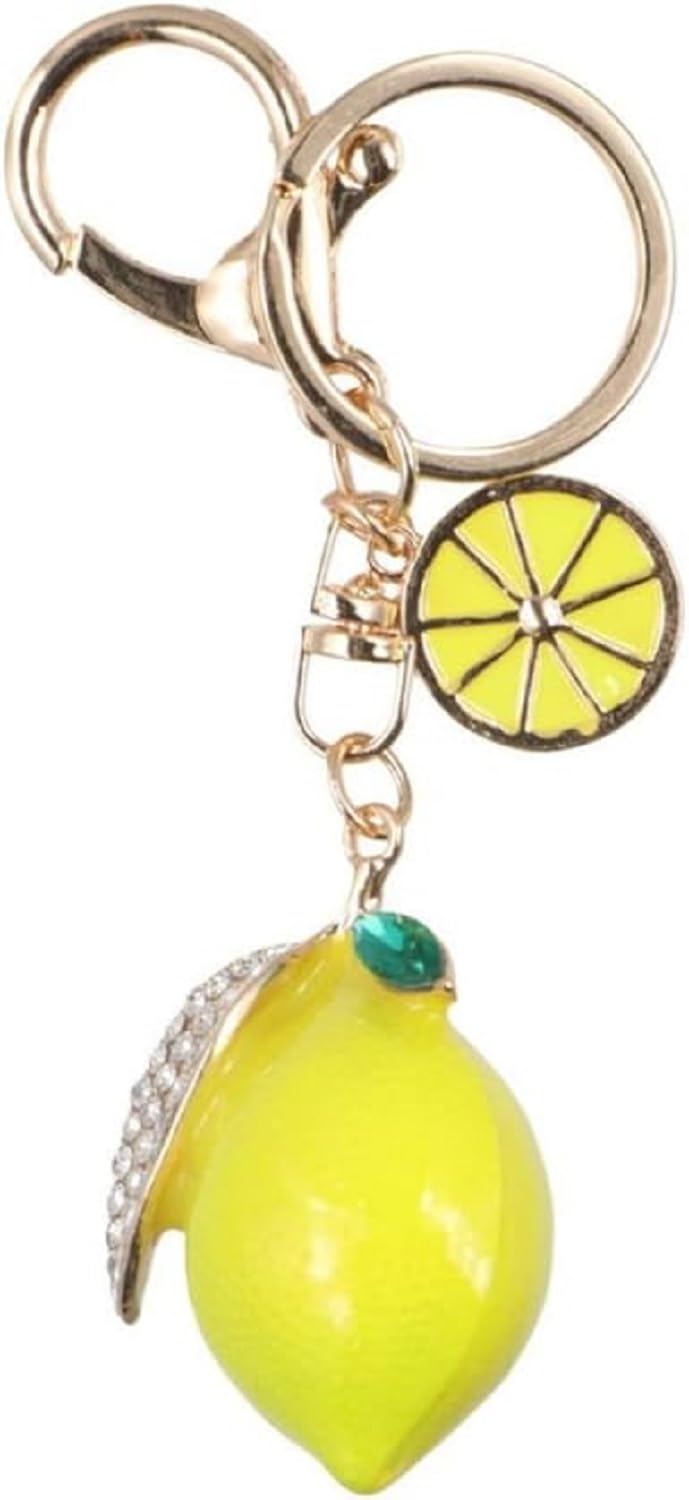 Generic1Pcs Lemon Keychain for Men Women, Bling Rhinestone Fruit Lemon Keyring Metal Keychain Charm Purse Bag Backpack Car Pendant Jewelry