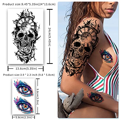 Metuu 49 Sheets Waterproof Temporary Tattoo For Men And Women, 3D Black Half Arm Floral Animal Peony Rose Butterfly Tiger Snake Realistic Fake Tattoo Stickers For Teens Girls Body Hand Shoulder Chin #TOP1