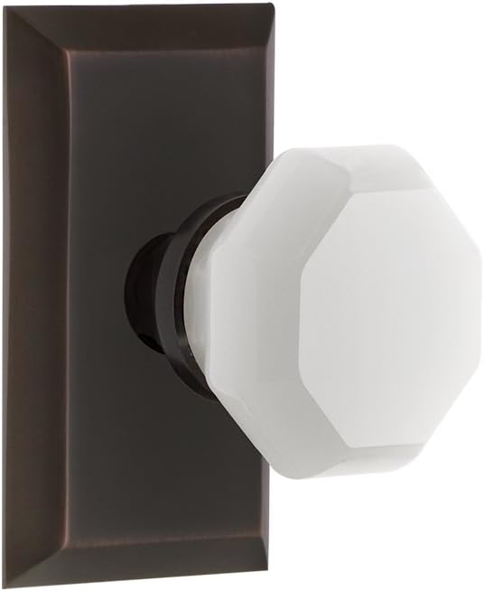 Flash Deals - 40% OFF Nostalgic Warehouse 748259 Studio Plate Waldorf White Milk Glass Knob Passage, Backset Size: 2.75, Timeless Bronze