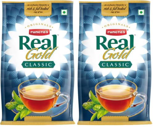 Image of Rungtas Real Gold Classic Tea - 250g | Premium Blend of Fresh Kadak Ctc Chai | Blend of 10% Darjeeling Premium Black Long Leaf (Pack of 2)