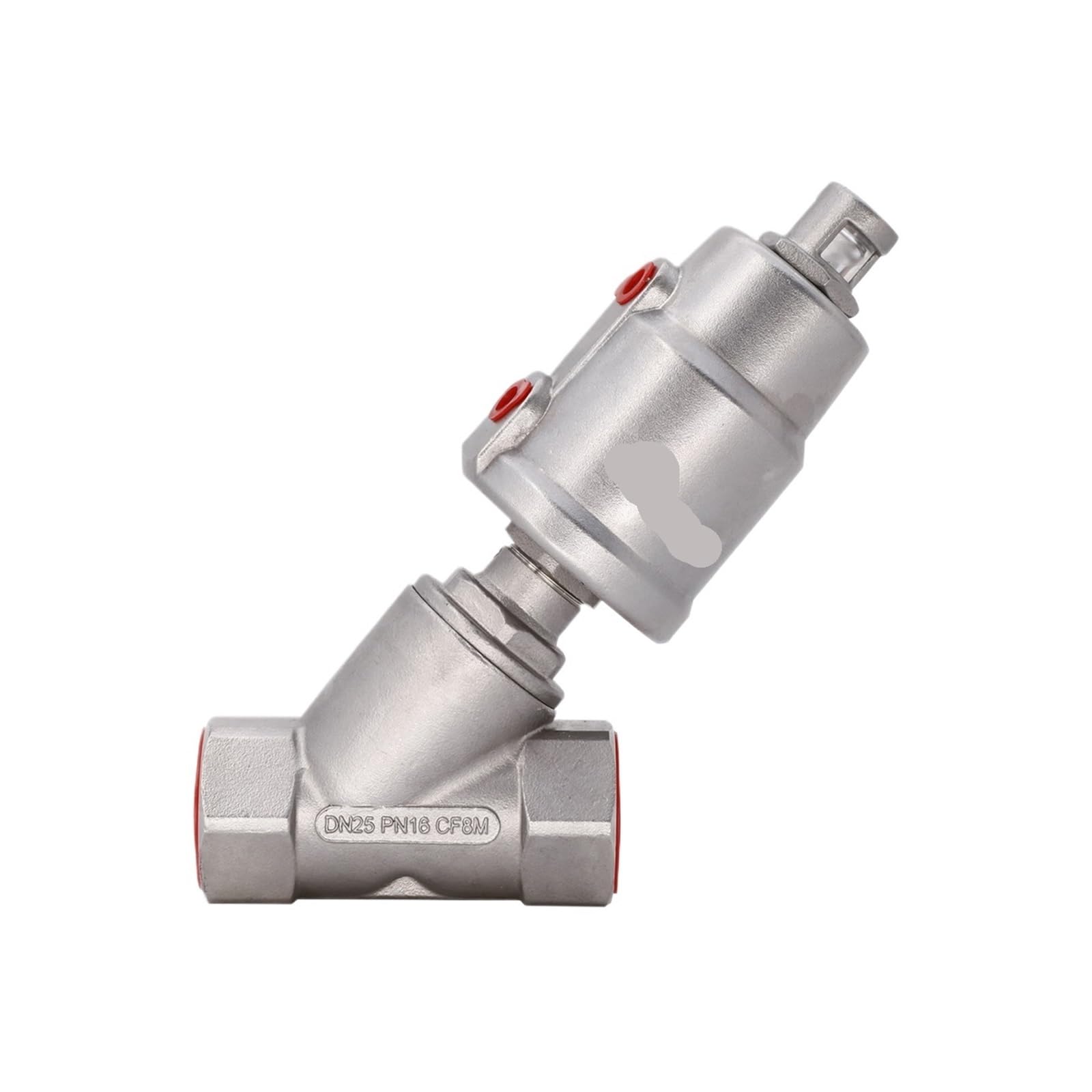 Valvola pneumatica ad angolo del sedile Valvola a sfera attuatore Valvola angolare azionata in acciaio inossidabile Filettatura femmina Valvola pneumatica a vapore Valvola solenoide Collettori(DN25,CL
