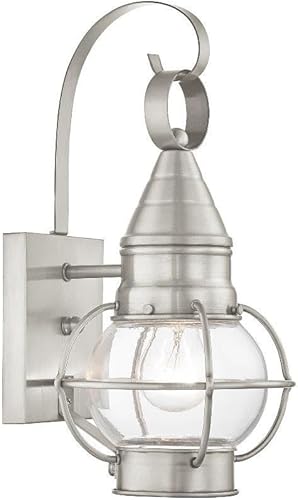 Livex Lighting 26900-91 Linterna de pared transitoria para exteriores de una luz de Newburyport Collection en Pwt, Nckl, B/S, Slvr. acabado, níquel