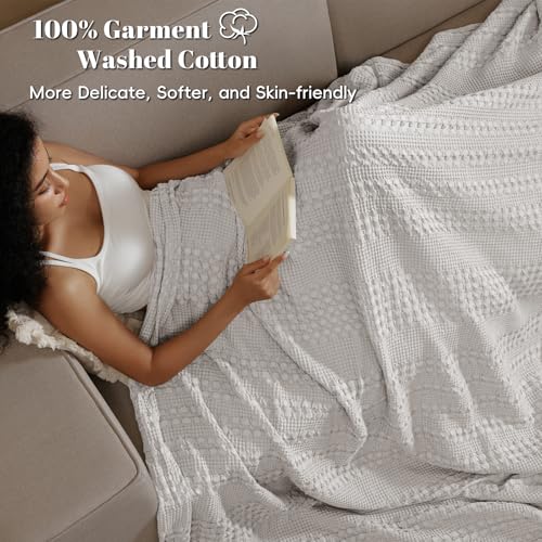 Image of PHF 100% Cotton Waffle Blanket King Size for Bed, Lightweight Breathable and Soft for Summer, Luxury Aesthetic Waffle Weave Blanket for Home Decor & Gifts for Women, 108 inchx90 inch, Light Grey