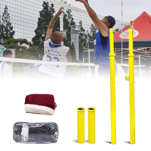 Volleyball Pole,Badminton Net Pole with Adjustable Height,Ground Inserted Steel Volleyball Pole Set with Embedded Part,for Indoor Gym or Outdoor Park School Use
